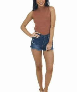 Eesome Cognac High Neckline Ribbed Knit Tank Top 23 Eesome Cognac High Neckline Ribbed Knit Tank Top