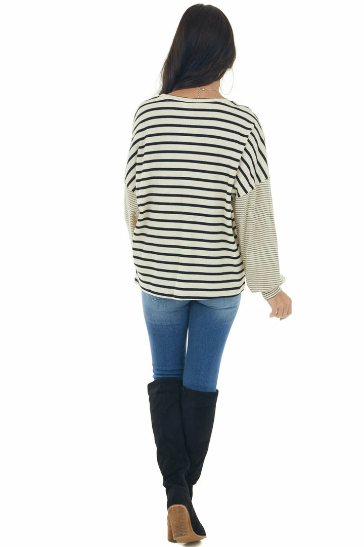 Hayden Tops Beige And Black Striped Bubble Sleeve Knit Top 10 Hayden Tops Beige And Black Striped Bubble Sleeve Knit Top