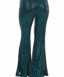 Rousseau Bottoms Black And Pine Sequined Bell Bottom Pants
