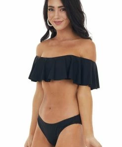 Envya Black Bandeau Style Bikini With Ruffled Overlay Details 25 Envya Black Bandeau Style Bikini With Ruffled Overlay Details