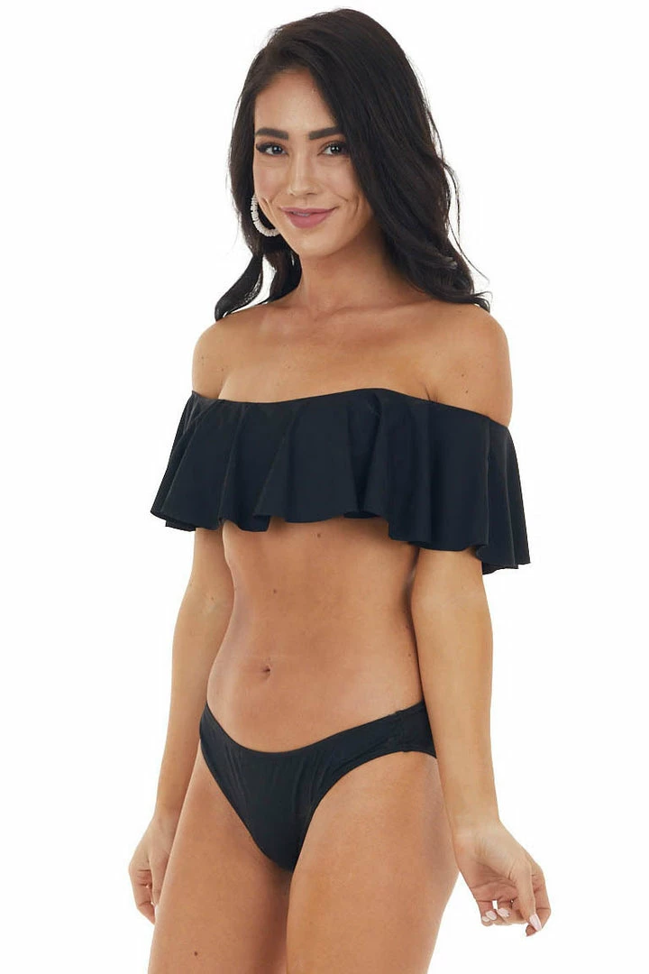 Envya Black Bandeau Style Bikini With Ruffled Overlay Details 12 Envya Black Bandeau Style Bikini With Ruffled Overlay Details