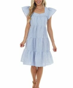 Ces Femme Dresses Dusty Blue Striped Babydoll Tiered Short Dress 11 Ces Femme Dresses Dusty Blue Striped Babydoll Tiered Short Dress