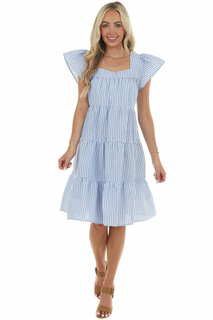 Ces Femme Dresses Dusty Blue Striped Babydoll Tiered Short Dress 4 Ces Femme Dresses Dusty Blue Striped Babydoll Tiered Short Dress