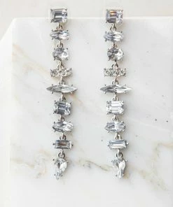 Fame Accessories Silver Geometric Rhinestone Dangle Earrings