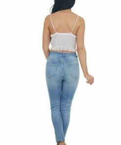 LE LIS Tops Light Mauve Floral Print Smocked Crop Top