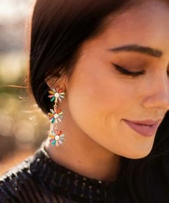 Fame Accessories Multicolor Floral Rhinestone Dangle Earrings