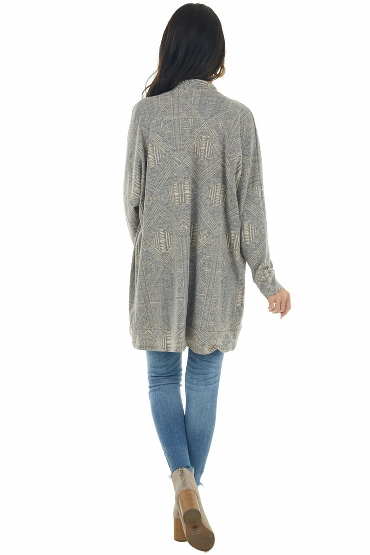 Now N Forever Stone And Peach Abstract Print Knit Cardigan Tops 7 Now N Forever Stone And Peach Abstract Print Knit Cardigan Tops