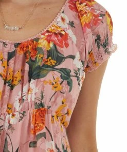 Umgee Dusty Blush Floral Print Woven Babydoll Dress Dresses 32 Umgee Dusty Blush Floral Print Woven Babydoll Dress Dresses