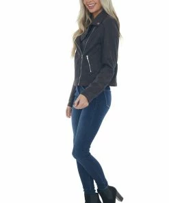 Mittoshop Black Suede Asymmetrical Zipper Moto Jacket