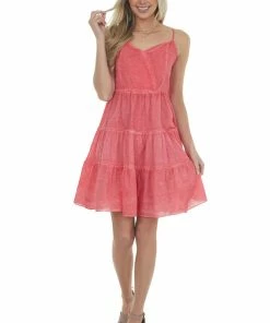 Umgee Dresses Raspberry Mineral Wash Sweetheart Neck Dress