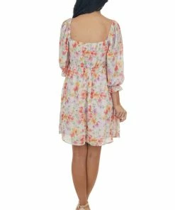 Peach Love Blush Multi Floral Babydoll Mini Dress Dresses
