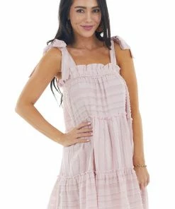 Sweet Lovely Dresses Dusty Blush Striped Sleeveless Tiered Short Woven Dress