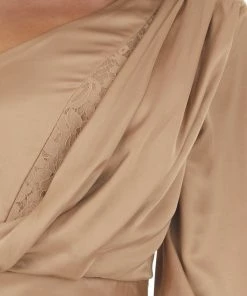 Do + Be Nude One Shoulder Satin Crop Blouse With Lace Tops