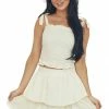 Hayden Cream Smocked Crop Top With Tie Straps Tops