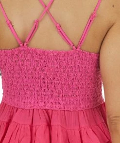 ZENANA Fuchsia Lace Peplum Ruffled Tank With Criss Cross Straps 36 ZENANA Fuchsia Lace Peplum Ruffled Tank With Criss Cross Straps