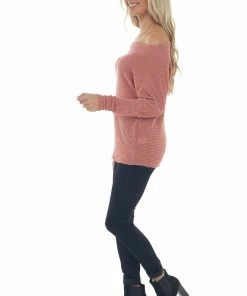 First Love Dark Rose Waffle Knit Boat Neck Long Cuff Top 31 First Love Dark Rose Waffle Knit Boat Neck Long Cuff Top