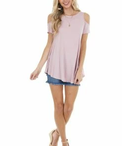 CY Fashion Tops Blush Cold Shoulder Top With Criss Cross Back Detail