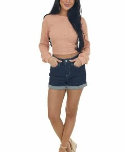 BiBi Peach Cable Knit Top With Open Back Tops