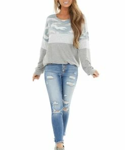 Vanilla Bay Tops Heather Grey Multiprint Long Sleeve Knit Top With Wide Neck 28 Vanilla Bay Tops Heather Grey Multiprint Long Sleeve Knit Top With Wide Neck