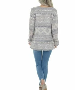 Now N Forever Tops Blush And Stone Multiprint Long Sleeve Top