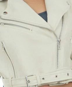 Peach Love Buttercream Faux Suede Cropped Moto Jacket