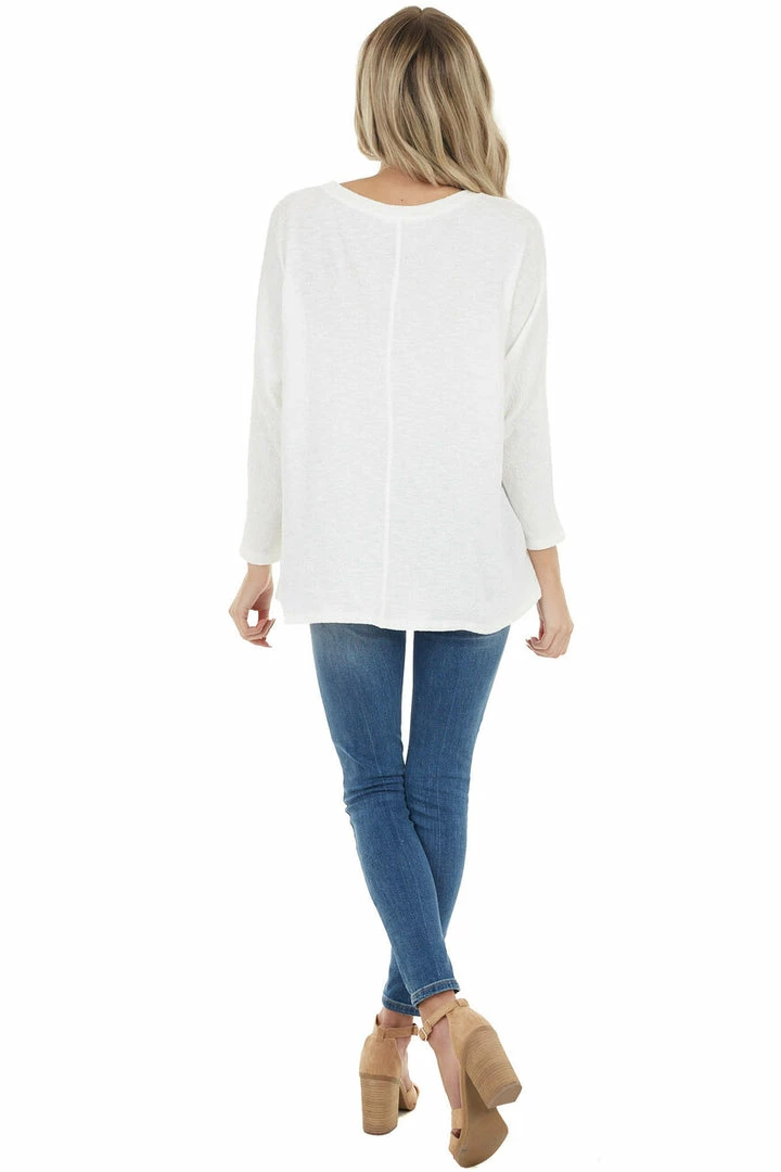 Cherish Ivory Stretchy Textured Knit Top With 3/4 Dolman Sleeves Tops 15 Cherish Ivory Stretchy Textured Knit Top With 3/4 Dolman Sleeves Tops