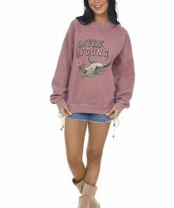 Sweet Claire Dusty Rose 'Livin' Young' Graphic Sweatshirt Tops