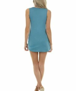 Celeste Design Lagoon Colorblock Sleeveless Top With Front Tie Detail