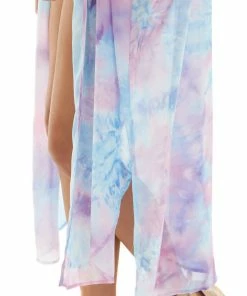 Ninexis Sky Blue Tie Dye Open Front Chiffon Kimono Tops