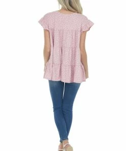 Entro Baby Pink Ditsy Floral Print Short Sleeve Top