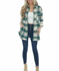 Kori America Forest And Cornflower Plaid Shirt Jacket Tops