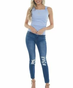 Entro Cornflower Ruched Tank Top With Knot Details Tops 13 Entro Cornflower Ruched Tank Top With Knot Details Tops