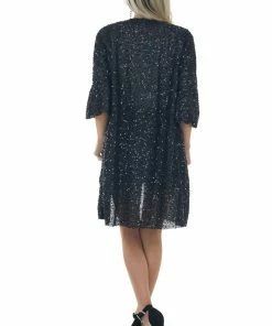 Hayden Black Shimmery Sequin Bell Sleeve Woven Kimono