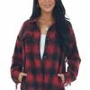 143 Story Crimson Plaid Shirt Jacket With Fringe Details