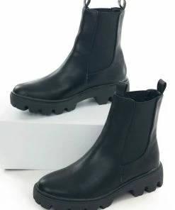 JP ORIGINAL CORP Black Faux Leather Double Side Panel Lug Boots Shoes 18 JP ORIGINAL CORP Black Faux Leather Double Side Panel Lug Boots Shoes