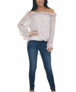 Jodifl Tops Carnation Watercolor Ruffle Off Shoulder Top