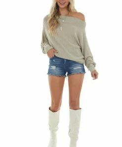 Kori America Light Sage Off The Shoulder Long Sleeve Top