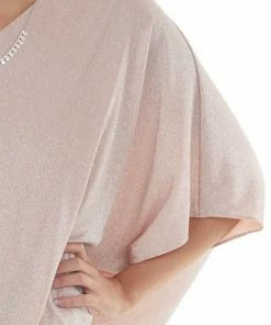 Main Strip Dusty Blush Sparkly Off The Shoulder Asymmetrical Knit Top