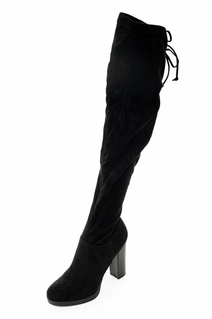 Legend Footwear Black Faux Suede Knee Length High Heel Boots 12 Legend Footwear Black Faux Suede Knee Length High Heel Boots