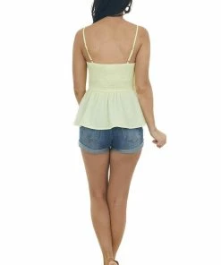 BiBi Lemon Smocked Woven Peplum Tank Top Tops 23 BiBi Lemon Smocked Woven Peplum Tank Top Tops