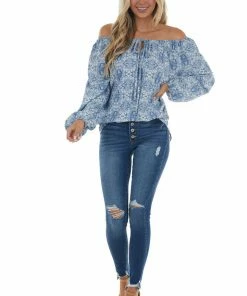 First Love Ocean Blue Printed Off Shoulder Blouse Tops 31 First Love Ocean Blue Printed Off Shoulder Blouse Tops