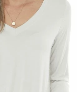 ZENANA Coconut Rounded Hem V Neck Soft Knit Top