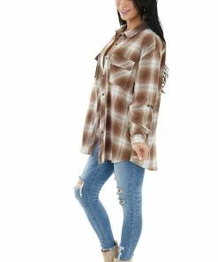 Vine & Love Dark Sepia And Vanilla Plaid Flannel Top Tops 13 Vine & Love Dark Sepia And Vanilla Plaid Flannel Top Tops