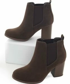 FORTUNE DYNAMIC Cocoa Nubuck Slip On Block Heeled Booties