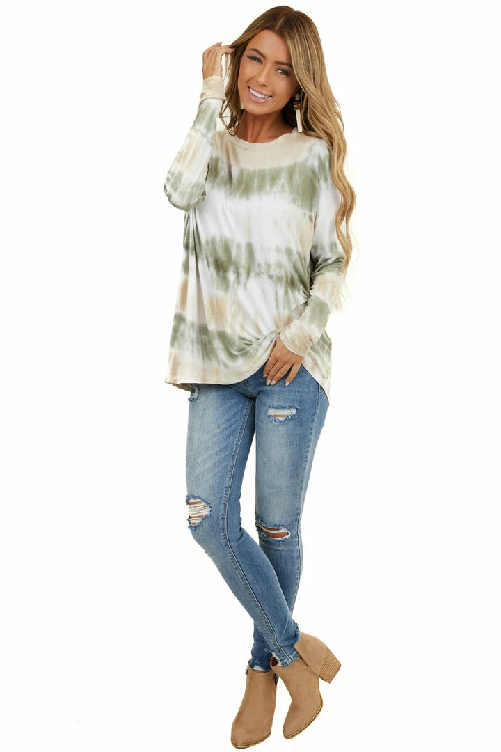 FSL APPAREL Sage And Oatmeal Tie Dye Soft Knit Top With Long Sleeves Tops 13 FSL APPAREL Sage And Oatmeal Tie Dye Soft Knit Top With Long Sleeves Tops