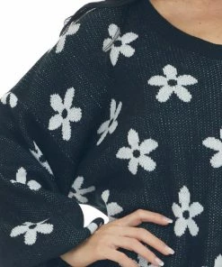 Peach Love Black And Ivory Daisy Print Sweater