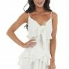 Peach Love Ivory Sleeveless Front Tie Ruffled Mini Dress Dresses