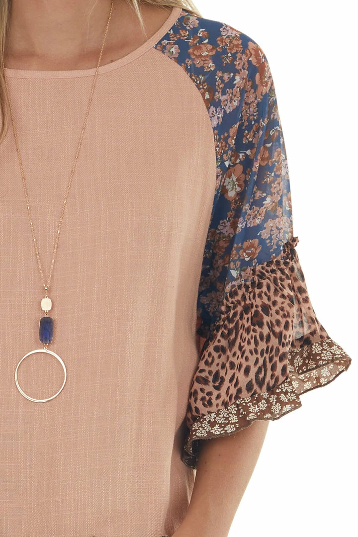 Umgee Tops Apricot Multiprint Colorblock Tunic Length Top 16 Umgee Tops Apricot Multiprint Colorblock Tunic Length Top