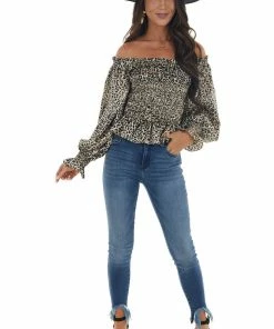 Entro Champagne Leopard Print Long Sleeve Woven Top Tops 28 Entro Champagne Leopard Print Long Sleeve Woven Top Tops
