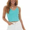 Trend Notes Tops Rich Teal Mineral Wash Sleeveless Waffle Knit Crop Top 1 Trend Notes Tops Rich Teal Mineral Wash Sleeveless Waffle Knit Crop Top